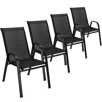 Terrassenstühle, 4 Stück, 92 cm, aus Metall, für Balkon, Terrasse, modern, aus schwarzem Textilene