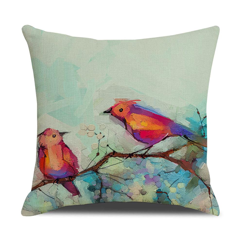 Watercolor Bird Cushion Cover Pillowcase Home Decor Office Sofa Pillowcase Home Decor Pillowcase