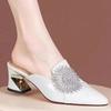 Rhinestone bag head slippers women's new summer wear thick heel fashion versatile half drag