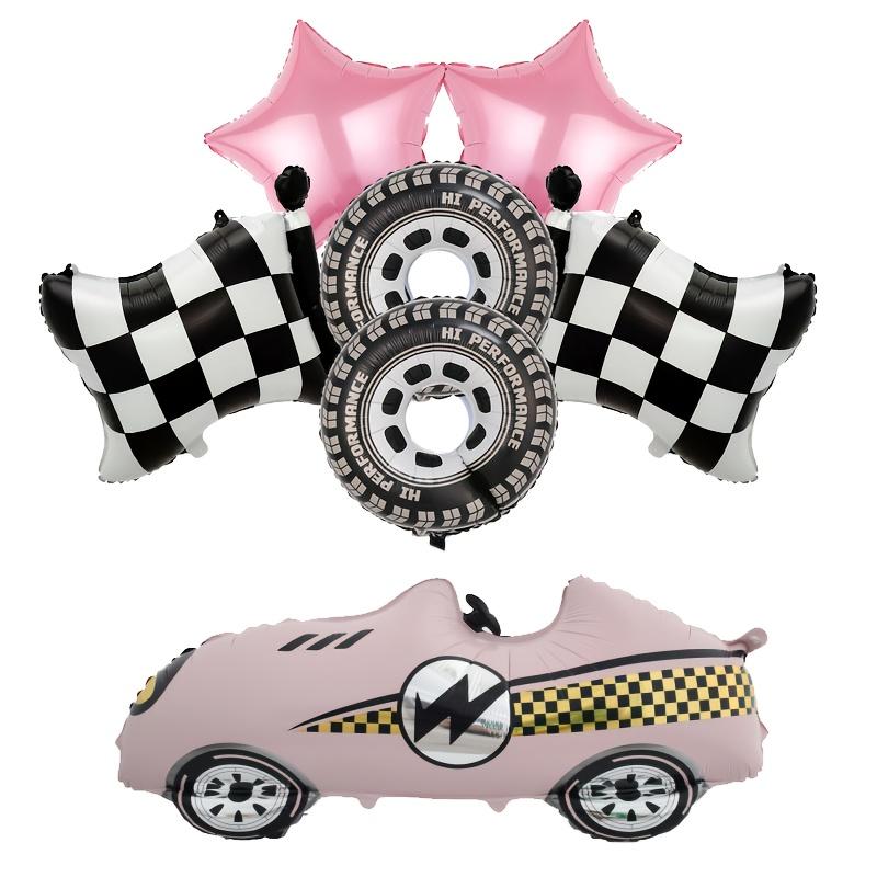 7pcs Racing Car Balloon Motorcycle Tire Wheel Balloons Black White Checkered Race Car Theme Kids Birthday Party Decorations Gift
