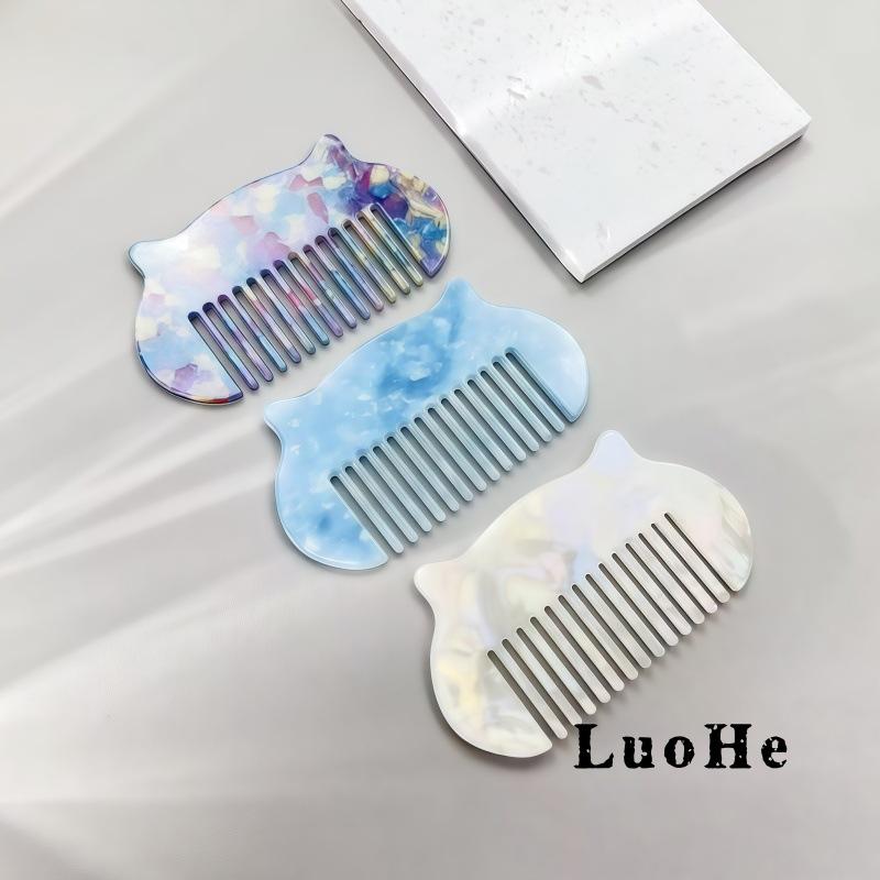 Colorful Cat Ear Portable Hairbrush for Girls - Simple Acetate Comb