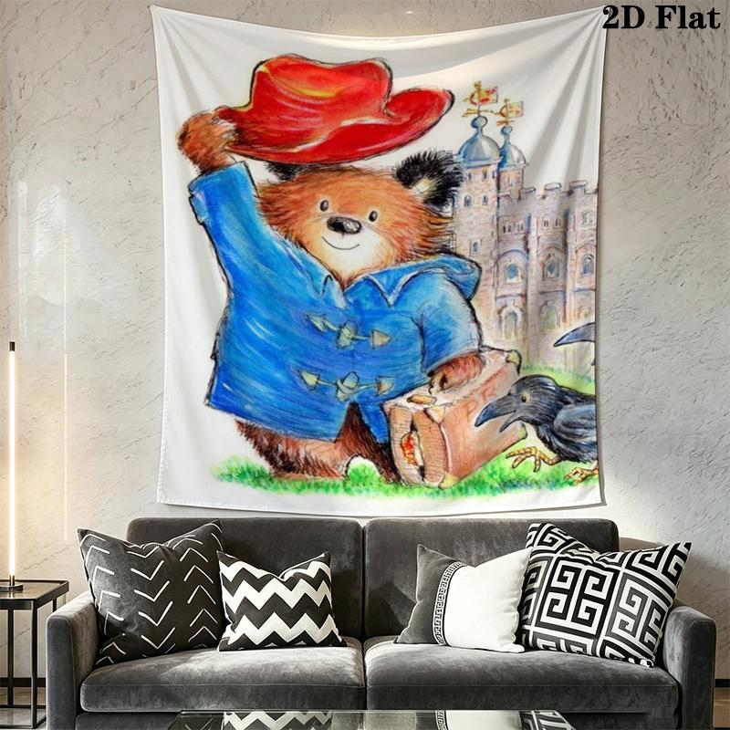 Paddington Bear Wall Tapestry Aesthetic Wall Hanging Printed Fabric Blanket Decorative Tapestries for Bedroom Living Room Home Decor