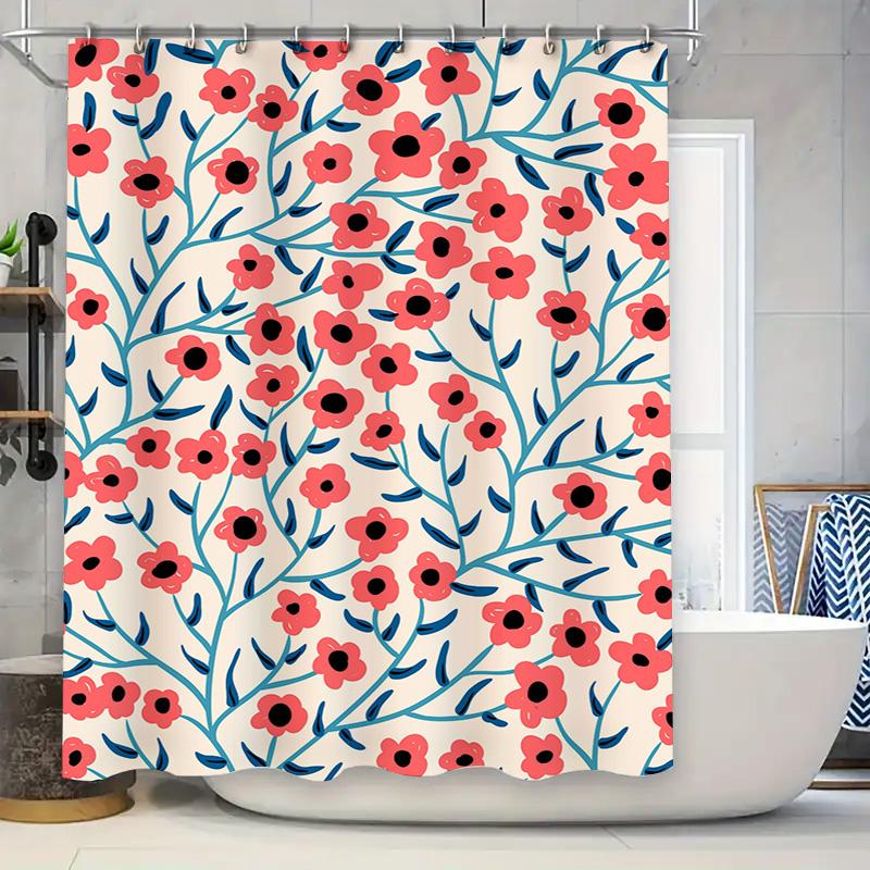 

Modern Floral Shower Curtain Waterproof Fabric Bathroom Decor Customizable Size W60H190(CM)-1 Pcs