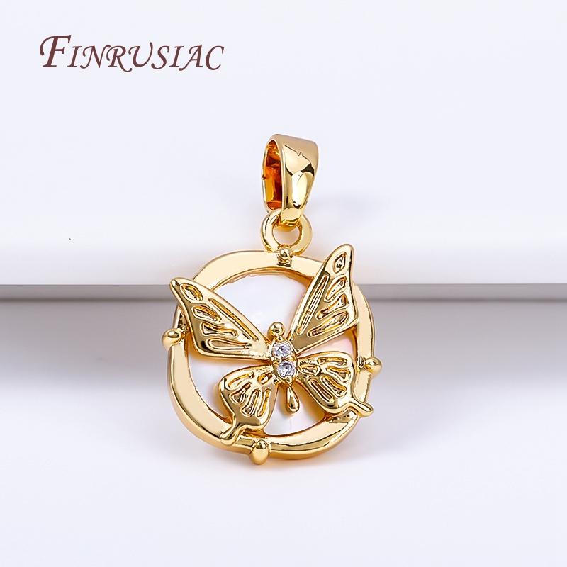 18K Real Gold Plated Butterfly Pendant DIY Necklace Making Accessories,Natural Shell Square Charms Accessory DIY Jewelry Crafts