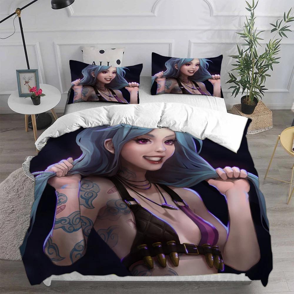3D Print Game Girs Jinx Arcane Bedding Set Pillowcase Duvet Cover Double Twin Full Queen King Adult Kids Bedclothes Quilt Cover