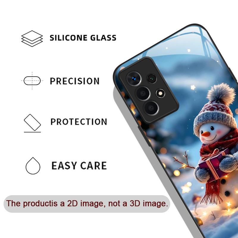 Winter Christmas Snowman Pattern Tempered Glass Phone Case for Samsung Galaxy S25 Ultra S24 S23 Plus S22 S21 S20 FE A56 5G Cover