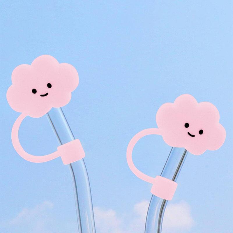 Creative Cloud Strohhalmabdeckung Einfacher Cartoon Weichplastik Weiße Wolke Strohhalm Staubkappe Hellblau