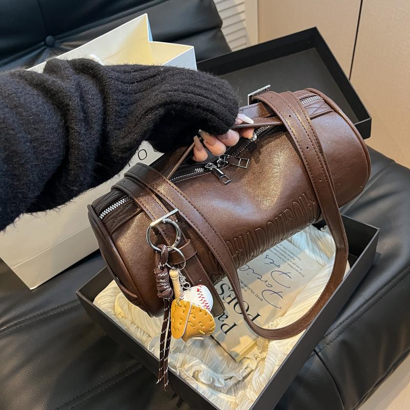 Multifunctional Cylinder Shaped Shoulder Bags For Women 2025 Latest Designer Handbags Luxury Cross Body Bag With Pendant