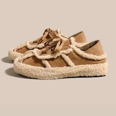 Plush Snow Cotton Women's New Autumn and Winter Lace Up Casual Shoes Versatile