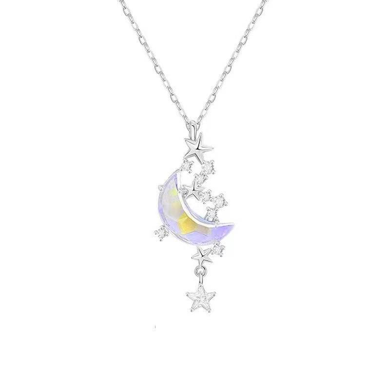 Exquisite Sternenhimmel Planetenlicht Luxuriöses Temperament Halskette Stern Mond Vielseitige Schlüsselbein Kette Damen Weihnachts Schmuck Geschenk