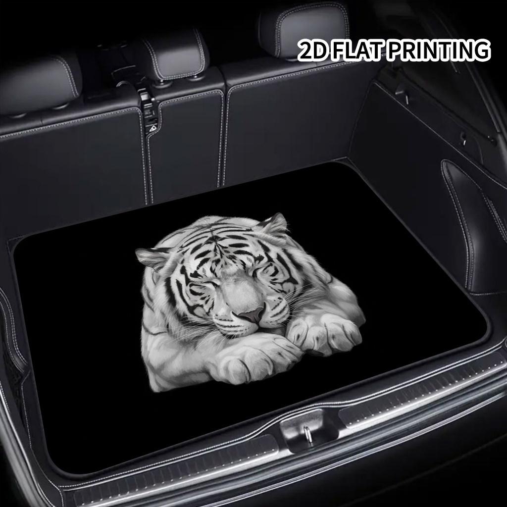 1Pcs Black & White Lying Tiger Car Trunk Mat with Anti Slip Cargo Liner Waterproof Rear Storage Protector Floor Mat for SUV Seda