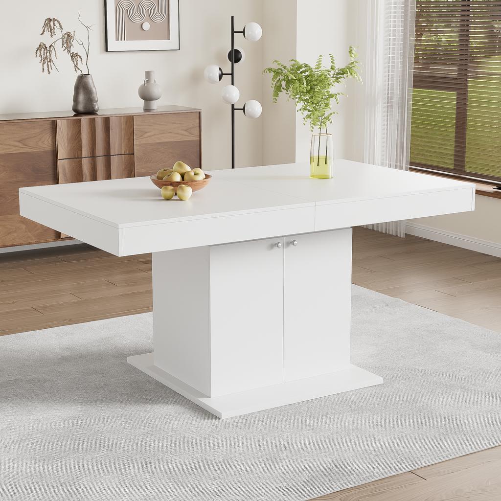 Extendable Dining Table, L140/180*W80*H76cm, with Storage, Rectangular, Coffee/Leisure, Space-Saving Multifunctional, Automatic Telescopic, White