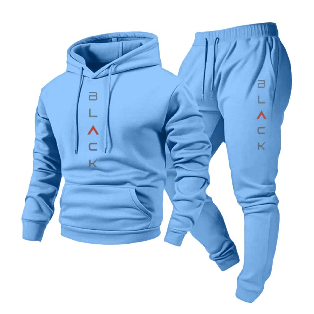 Men's Casual Color Letter-printed Sweatshirt Set, Men's Hooded Drawstring Sweatshirt And Sweatpants Two-piece Set