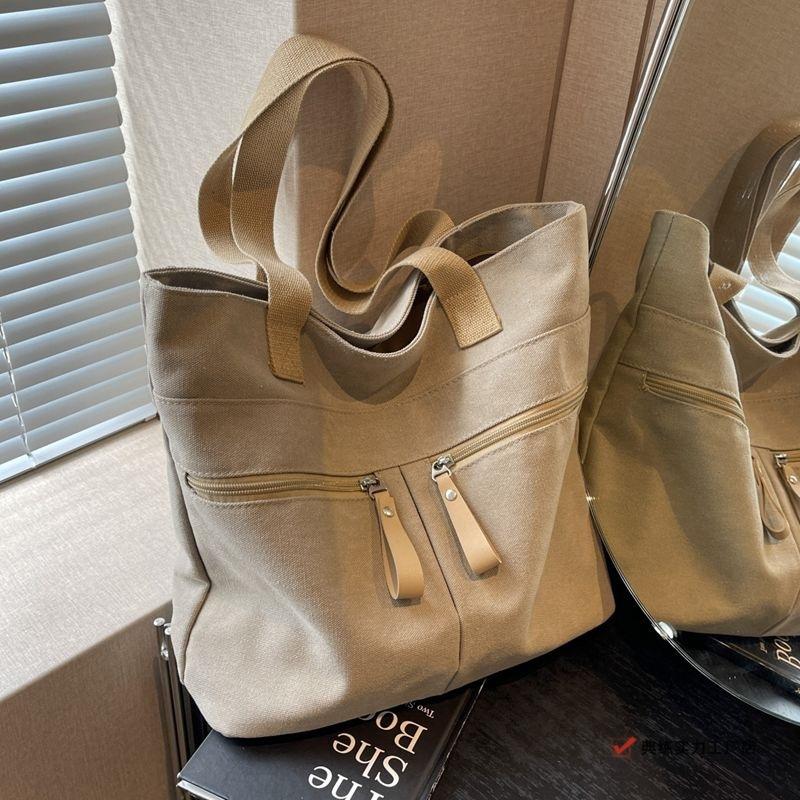 College students take classes, canvas bags, women's new trendy summer casual simple shoulder bags, large-capacity tote bags
