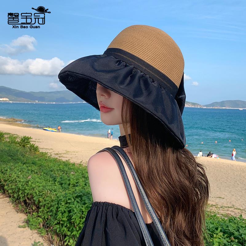 8457 summer outdoor sunscreen sunshade straw hat big brim bow sun hat children versatile fashion bucket hat tide