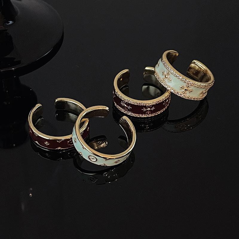 Light Luxury Mint Green Retro Open Women'S Ring Niche High-End Sense Stacking Ring Pair Ring