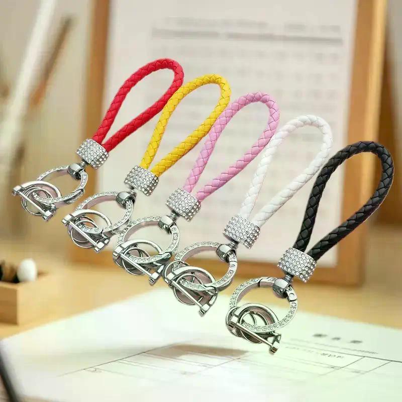 Handcrafted Braided Rope Keychain Sparkling Rhinestones - Stylish Monochrome Car Key Ring Fashion-Forward Accessory