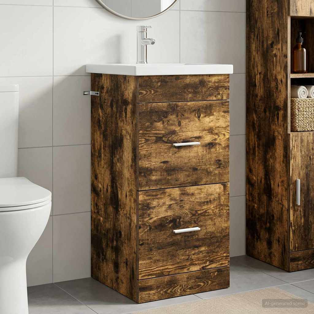 Bathroom Cabinet with Washbasin Smoked Oak