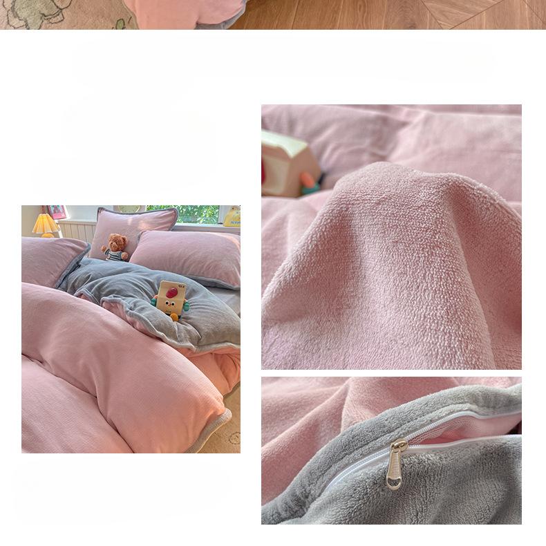 Cream Double Solid Color Large Hemmed Milk Velvet Four-piece Bed Sheet and Quilt Cover Three-piece Set