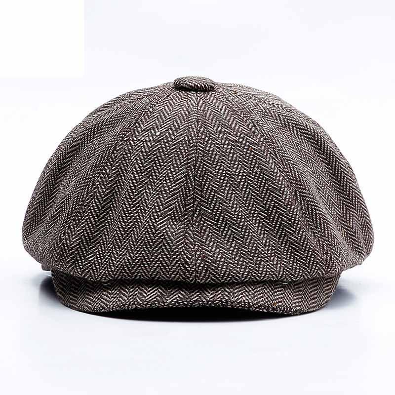 Luxuriöse Herren-Tweed-Fischgräten-Newsboy-Kappe mit 8-Panel-Design für zeitlosen Stil