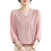 Stylish Casual V-neck Hollow Knit Top for Middle-Aged Women
