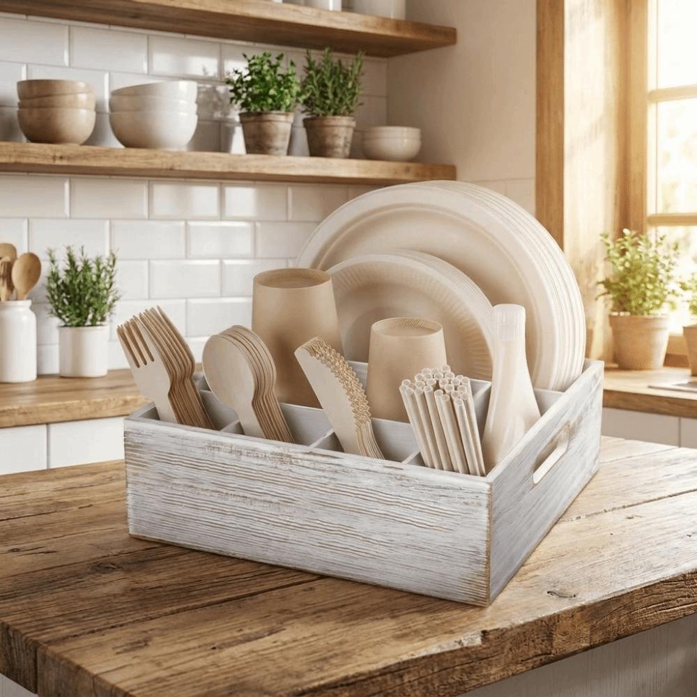 Multi-functional Wooden Silverware Holder Large Capacity Cutlery Storage Stand  Kitchen