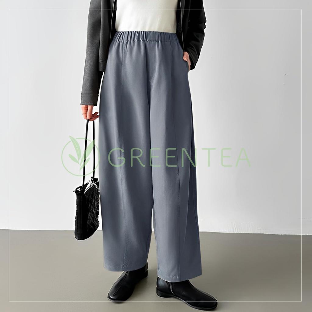 Green Tea Long Loose Solid One Size Fits Black Women's Wide-Leg Pants, Length, Fit, Comfortable, Stylish, Color, Most,