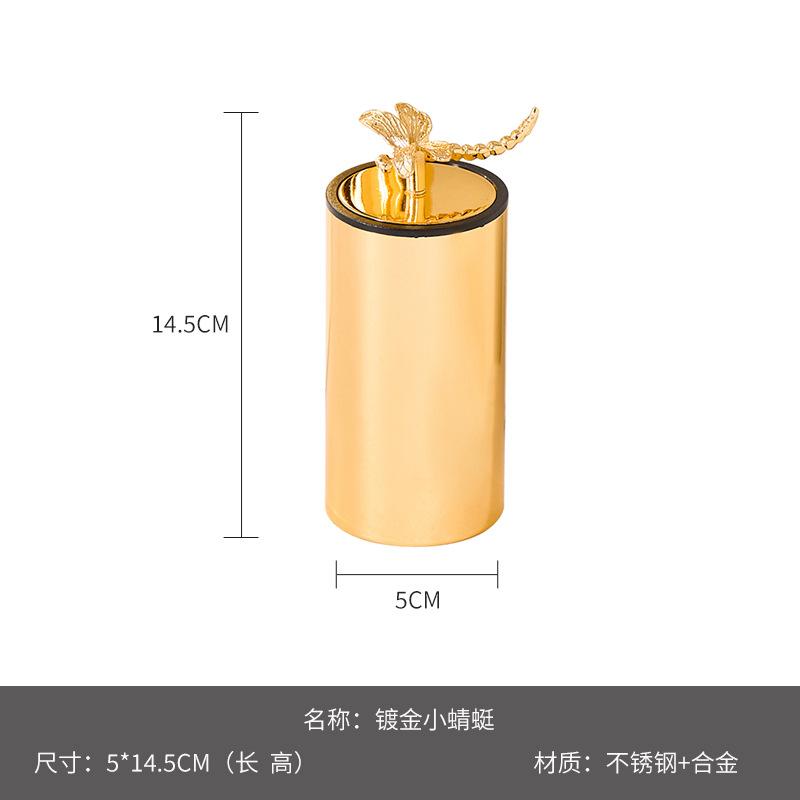 European-style Gold-plated Pressed Toothpick Box Animal Accessories Stainless Steel Toothpick Tube Home Cotton Swab Dispenser