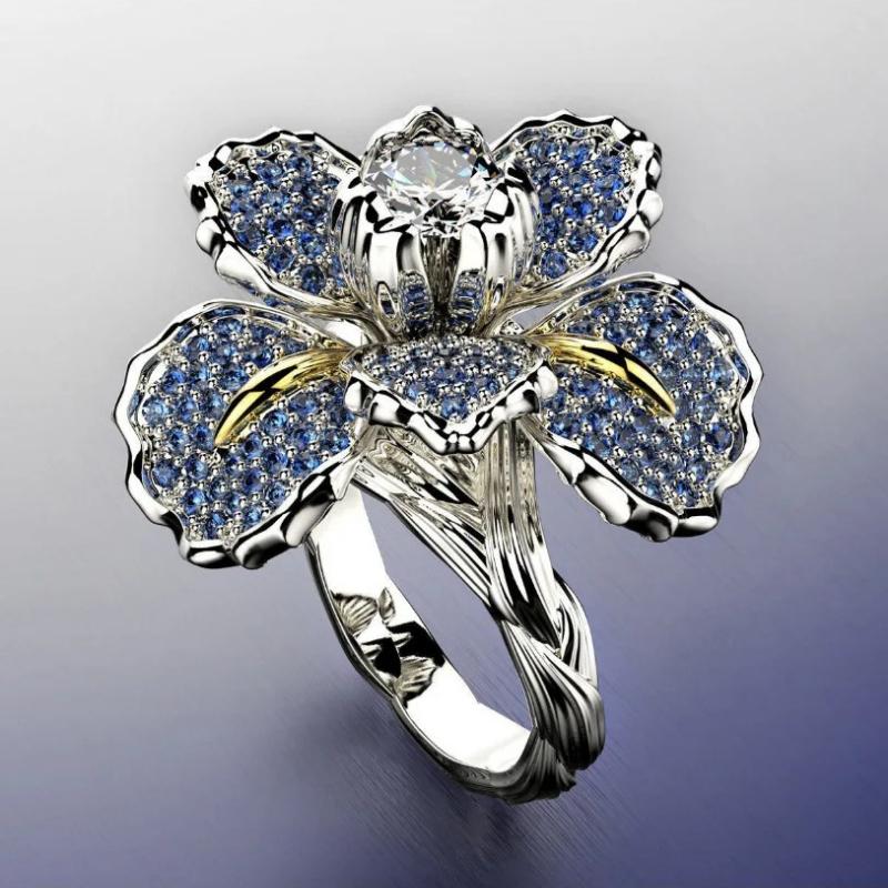 

New Fashion Set with Zircon Iris Double Color Ring for Engagement Cocktail Women s Handmade 10 синій