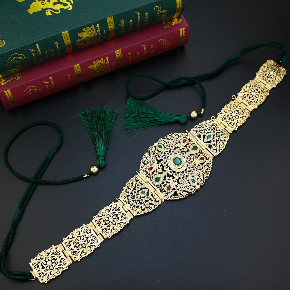 Gold Color Women Rope Belt Crystal Waist Belt Hand Tassels Rope Chain Bride Wedding Jewelry