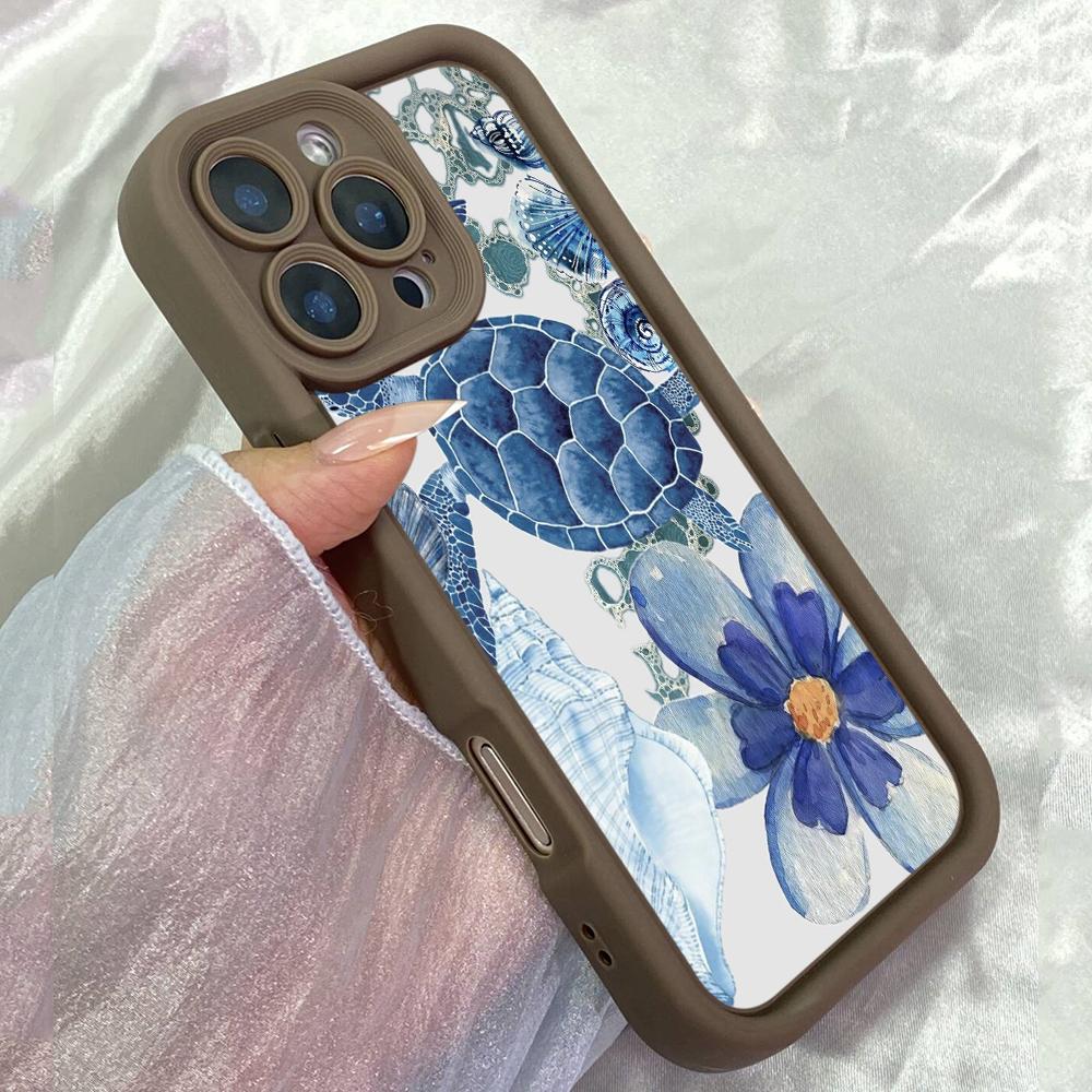 JT100 Blue Starfish Turtle for iPhone 17 16 15 14 Pro Max Samsung S26 S25 S24 Ultra A17 A16 A07 A56 A06 Xiaomi 15T Redmi 14C 15c Note 14 Soft TPU Case