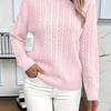 Women's Solid Color Cable Knit Crew Neck Sweater for Autumn/Winter 2025