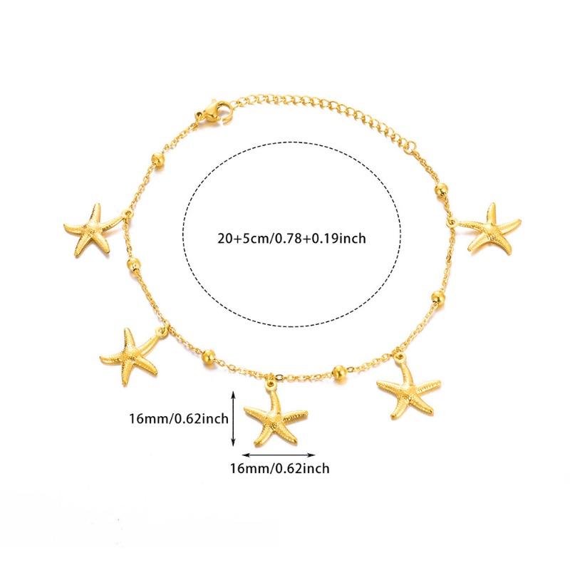 Fashion Beach Resort Ocean Wind Shell Starfish Dolphin Pendant Stacked Chain Stainless Steel Anklet Women