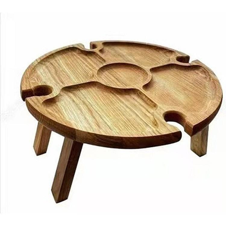 

Wooden Outdoor Picnic Wine Table With Foldable Fruit Tray And Glass Holder For Camping And Garden Use Natural ,S