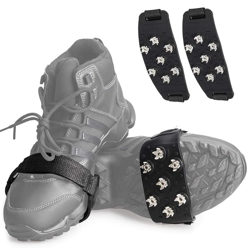 Schneeschuh-Steigeisen mit abnehmbaren Spikes, Anti-Rutsch, 7-Spike-Design, Verbessert, Leichtgewicht, Anti-Rutsch, Einfach zu montieren, Schnellverschluss, Geeignet für Schnee,