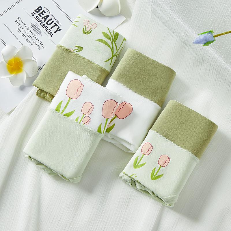 4Pcs/Set Cotton Women's Panties High Waist Body Slimming Underwear Breathable Cute Print Girls Briefs Plus Size Female Lingerie
