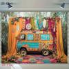 2D Boho Hippie Van Backdrop Colorful Retro Bus Photography Background