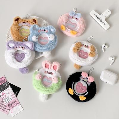 Cartoon Animal Plush Badge Holder Mini Earphone Storage Bags 55mm Anime Badge Holder with Chain Cute Bag Pendant for Friend Gift