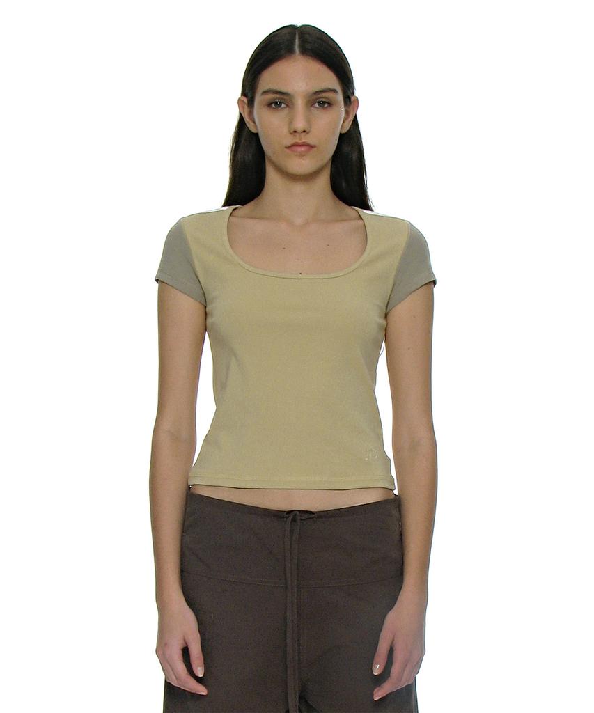 PARTIMENTO WOMEN Cut-Out Scoop Neck Short Sleeve Tee_Lemon