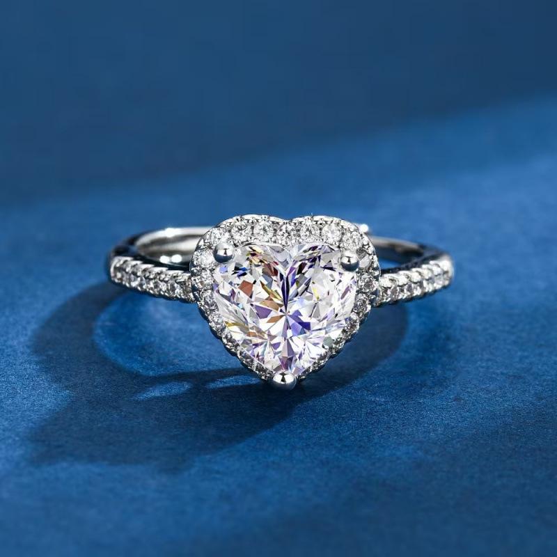 

Pink Heart Diamond Pave Set Women s Versatile Ring - Niche Fashionable Hand Jewelry Adjustable Open Size