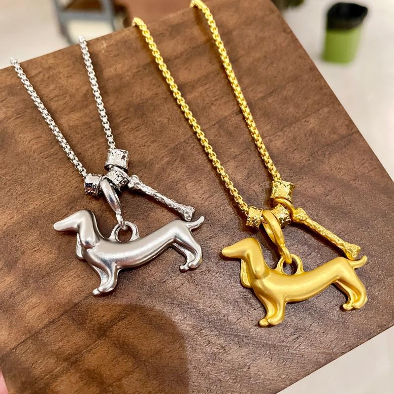 Korean Dachshund Puppy Luxury Necklace - High-End Sweet & Cool Silver Sweater Chain
