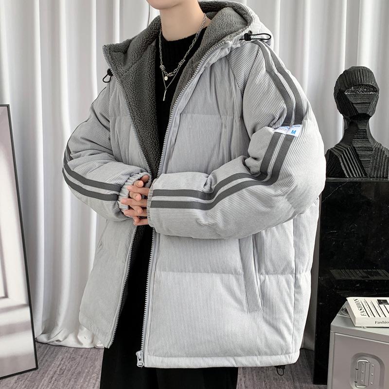 Jacket men's autumn and winter new trendy brand thickened corduroy jacket adolescent Internet celebrity same warm down jacket