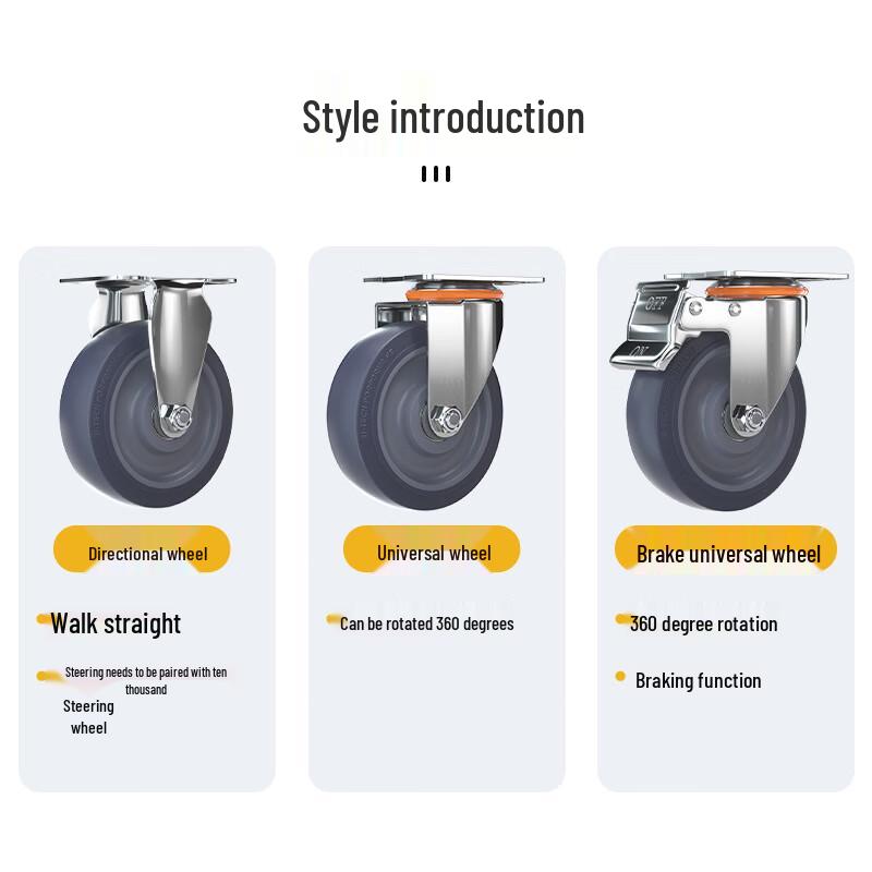 YuKerui 3-inch TPR Rubber Fixed Caster Wheel