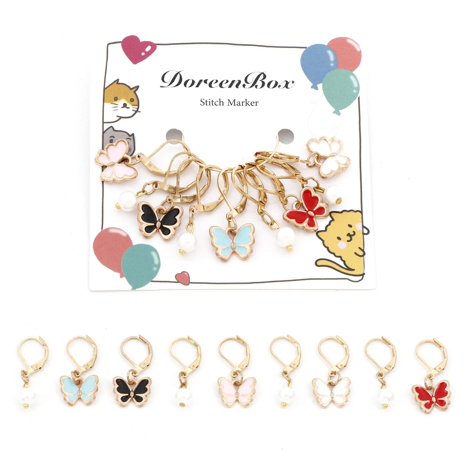 

9PCs/set Enamel Colorful Butterfly Imitation Pearl Pendant Knitting Stitch Markers Crochet Latch For DIY Craft Marker Tools 29x13mm 29x10mm