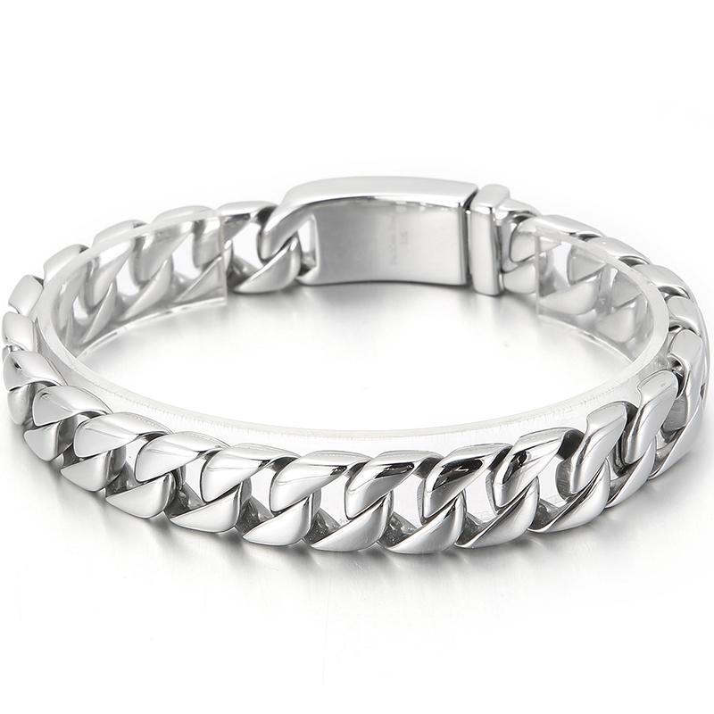12mm Waterproof Gold Color Stainless Steel Miami Cuban Curb Link Chain Bracelet for Men Classic Men's Bracelets Jewelry Accessories
