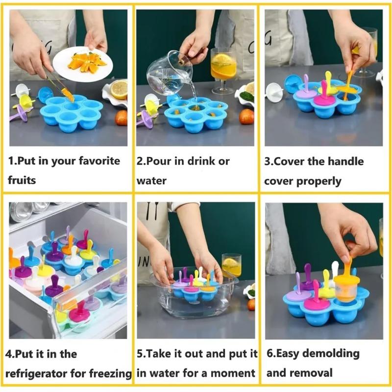 7 Holes DIY Ice Cream Pops Silicone Mold Ice Cream Ball Maker Popsicles Molds Baby Fruit Shake Home Kitchen Accessories Tool