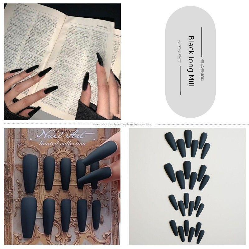 

Белый Модный Трапециевидный Танец Кос Накладные Ногти Носить 12-Black Long T Mill