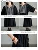 Plus Size Long Sleeved Embroidered Floral Leaf Tiered Keyhole Neck Indian Cotton Summer Autumn Spring Black [Gold Japan] Women's Kt-26mi3 LL-4L