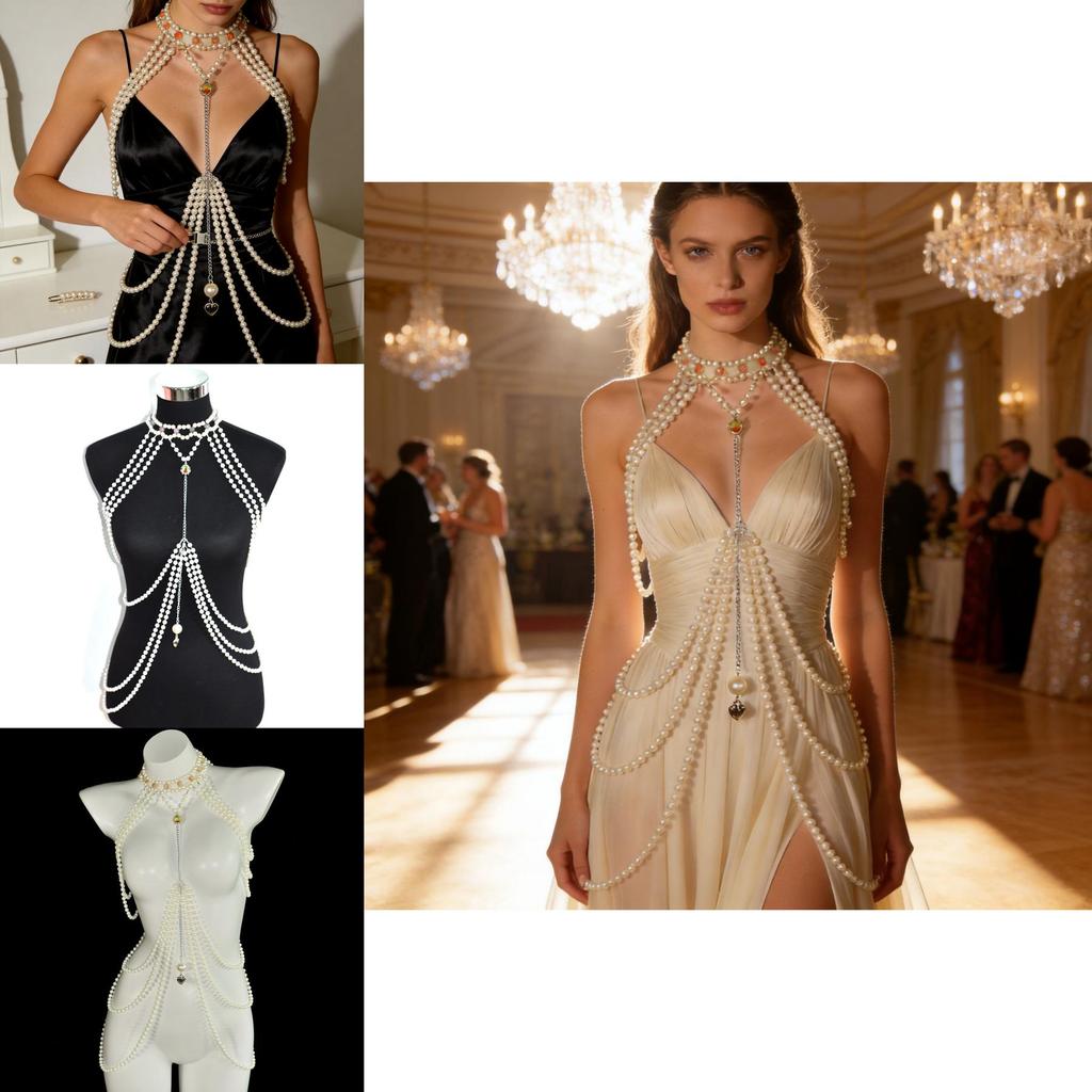 Pearl Heart Body Chain For Women With Crystal Embellishments Perfect For Parties And Weddings