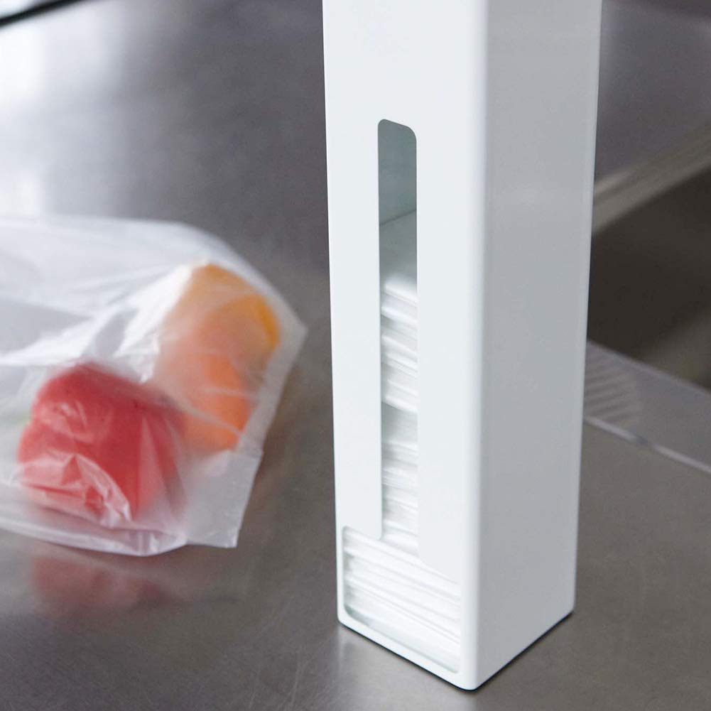 Yamazaki Magnetic Freestanding Plastic Bag Storage Tower, White, Approx. W8 x D8 x H32.5cm (Tower 7839)